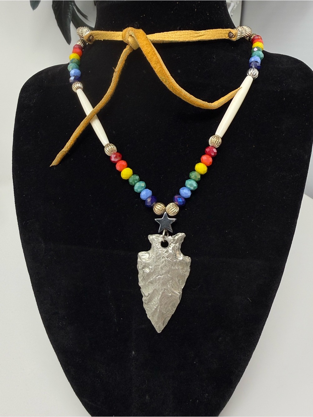 Native Made Arrowhead and Bone Necklace